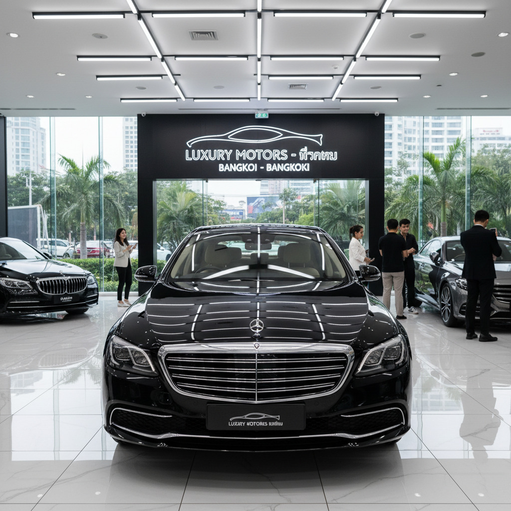 รถยนต์สีดำเงาในโชว์รูม สะท้อนความเงางาม