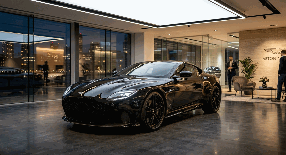 รถยนต์สีดำเงาในโชว์รูม สะท้อนความเงางาม