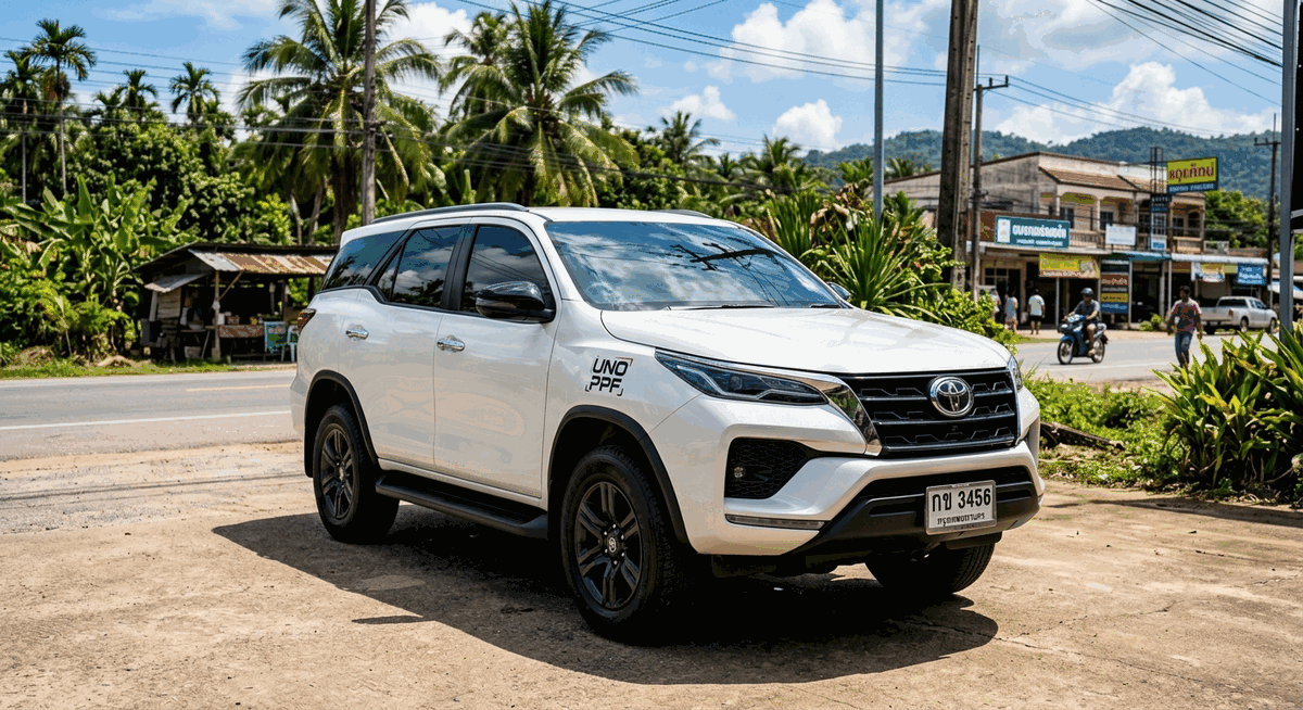 รถยนต์ติดฟิล์ม UNO PPF จอดกลางแดดในประเทศไทย